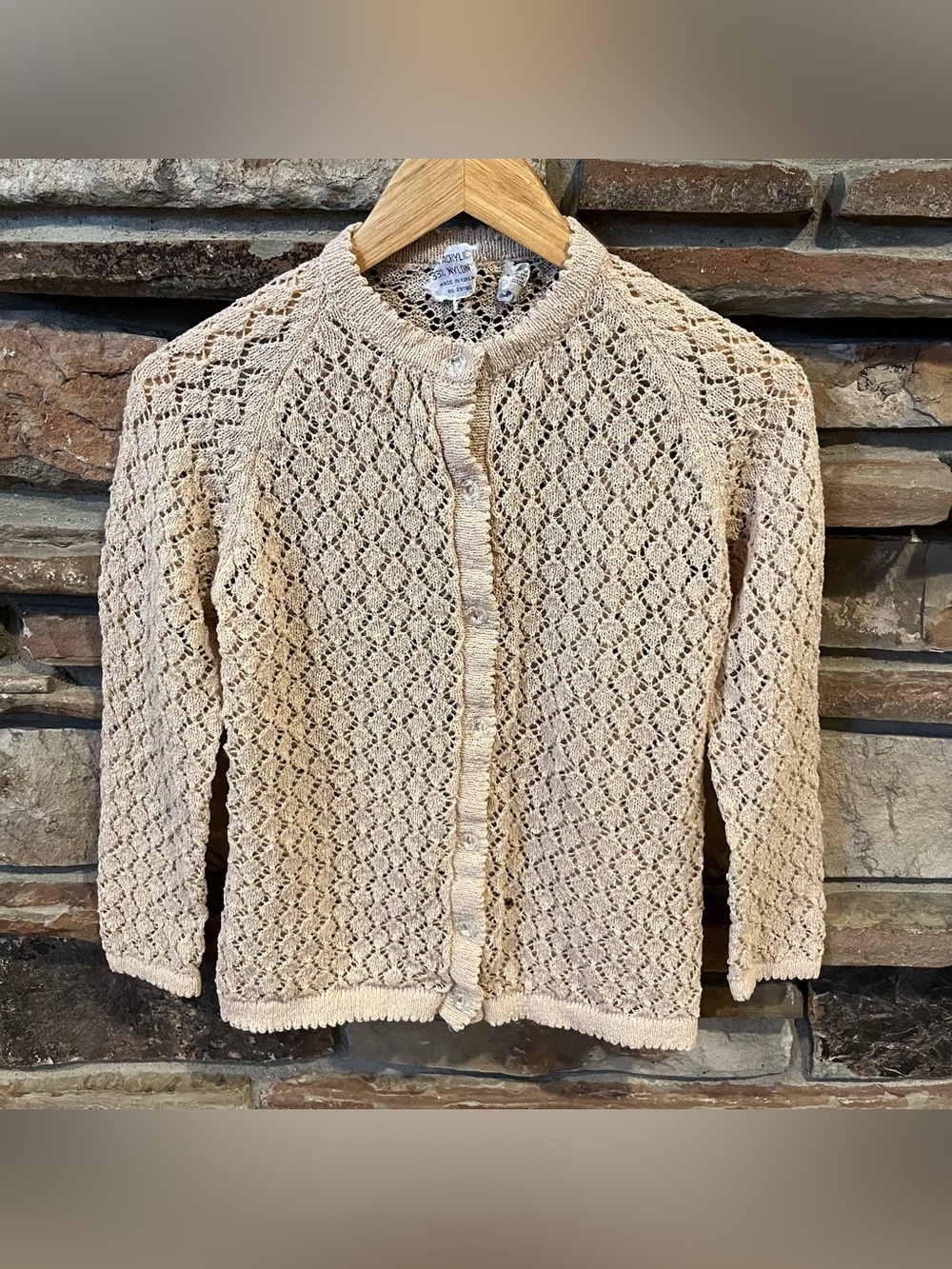Vintage 70s Classic Cream Open-Knit Cardigan Sweater
